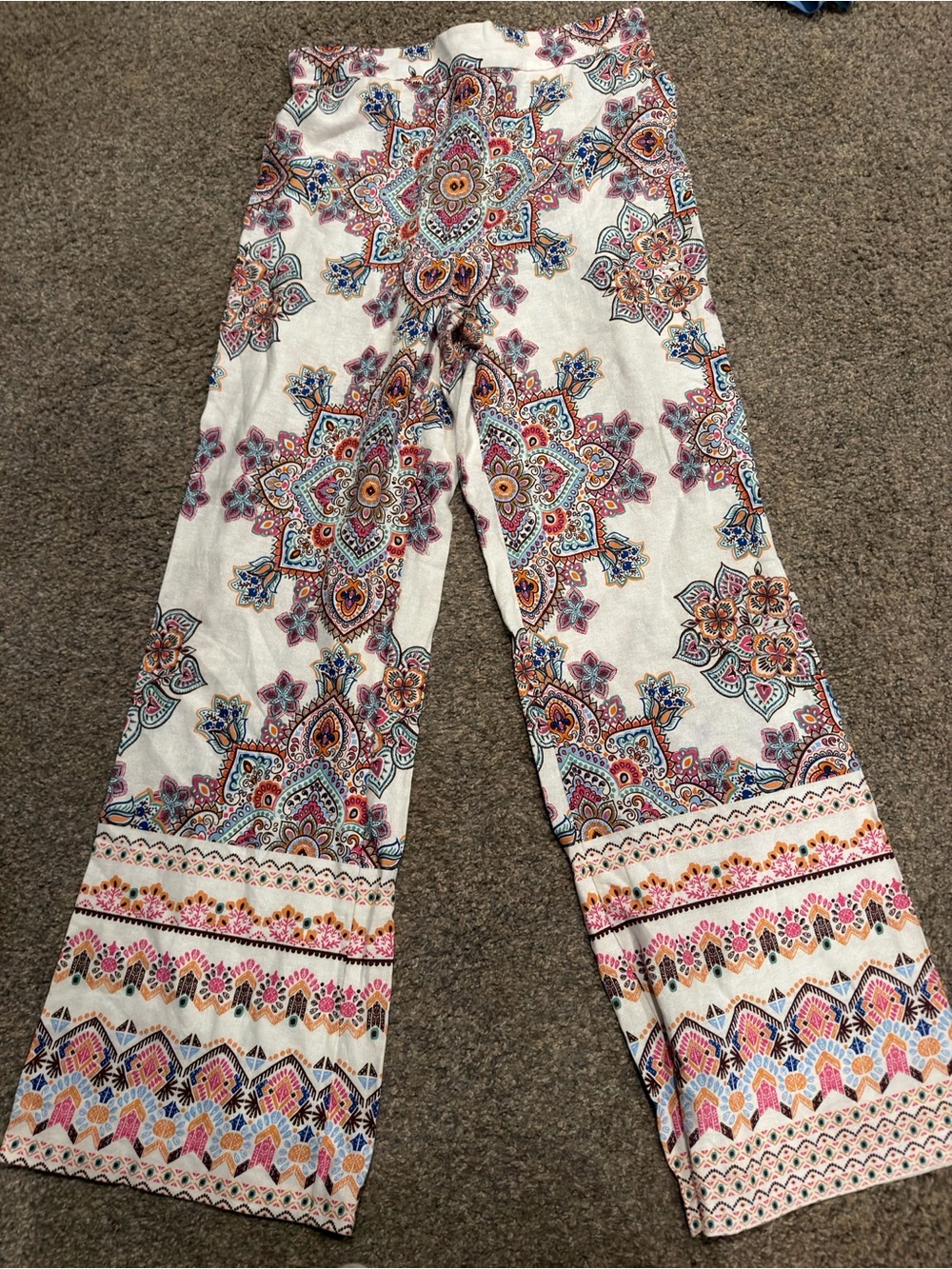 Rachel Zoe White Wide-Leg Boho Floral Print Pants